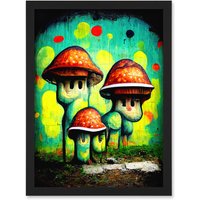 Artery8 Trippy Red Cap Mushroom Houses Street Art Graffiti Mural Artwork Framed Wall Art Print A4 in Black
