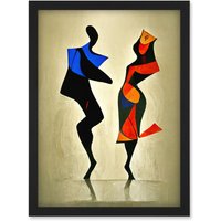 Artery8 Abstract Modern Painting Of Two Figures Dancing Artwork Framed Wall Art Print A4 in Black
