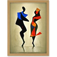 Artery8 Abstract Modern Painting Of Two Figures Dancing Artwork Framed Wall Art Print A4 in Light Oak