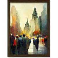 Artery8 Autumn On Wall Street New York City Painting Artwork Framed Wall Art Print A4 in Brown