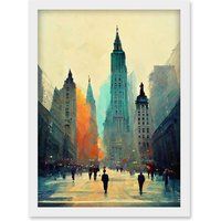 Artery8 Twilight Wall Street New York City NYC Skyline Artwork Framed Wall Art Print A4 in White
