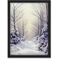 Artery8 Snowed In Again Winter Tranquil Landscape Artwork Framed Wall Art Print A4 in Black
