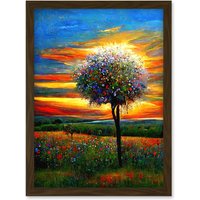 Artery8 The Wildflower Tree Summer Meadow Oil Painting Artwork Framed Wall Art Print A4 in Brown