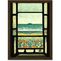 Artery8 A Sea View Seaside Beach Flowers William Morris Artwork Framed Wall Art Print A4 in Brown