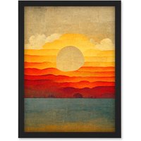 Artery8 Modern Abstract Sunset Seascape Painting Artwork Framed Wall Art Print A4 in Black