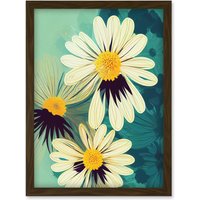 Artery8 Abstract Illustration Daisy Blossoms Flowers Painting Artwork Framed Wall Art Print A4 in Brown