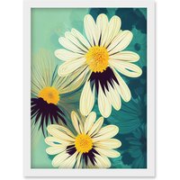 Artery8 Abstract Illustration Daisy Blossoms Flowers Painting Artwork Framed Wall Art Print A4 in White