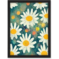 Artery8 Lazy Daisy Afternoon Blossoms Flowers Oxeye Daisies In Meadow Sunlight Artwork Framed Wall Art Print A4 in Black