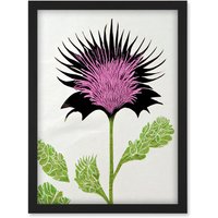 Artery8 Linocut Scottish Thistle Abstract Wildflower Artwork Framed Wall Art Print A4 in Black
