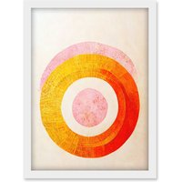 Artery8 Boho Abstract Line Painting Pastel Patterned Autumn Circles Of Pink, Yellow & Orange Artwork Framed Wall Art Print A4 in White