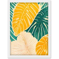 Artery8 Tropical Monstera Cheese Plant Leaf Boho Painting Artwork Framed Wall Art Print A4 in White