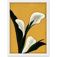 Artery8 Art Deco Pop Art White Calla Lily Flower Plant Artwork Framed Wall Art Print A4