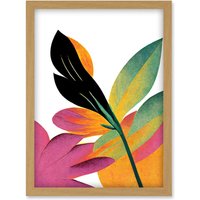 Artery8 Doppelganger33 LTD Modern Abstract Tropical Vibrant Leaves Botanical Painting Artwork Framed Wall Art Print A4 in Light Oak