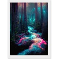 Artery8 The Enchanted Forest Magical Fantasy River Artwork Framed Wall Art Print A4 in White