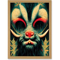 Artery8 Christmas Krampus Beast Alpine Folklore Artwork Framed Wall Art Print A4 in Light Oak