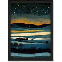 Artery8 Star Filled Twilight Landscape Painting Artwork Framed Wall Art Print A4 in Black