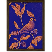Artery8 Vintage Art Nouveau Pattern Detail Tropical Bird On Branch Linocut Illustration Artwork Framed Wall Art Print A4 in Brown