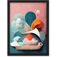 Artery8 Modern Boho Abstract Ship In Sky Clouds In Pastel Colours Toilet Artwork Framed Wall Art Print A4 in Black