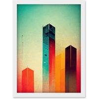 Artery8 Tower Block Skyscrapers Minimalist Skyline Graphic Design Artwork Framed Wall Art Print A4 in White