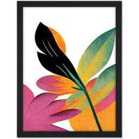 Artery8 Wall Art Print Modern Abstract Tropical Vibrant Leaves Botanical Painting Large Framed Wall Décor Art in White | Size: W18" x H24"