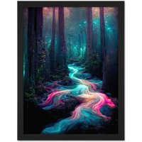 Artery8 Wall Art Print The Enchanted Forest Magical Fantasy River Large Framed Wall Décor Art in White | Size: W18" x H24"