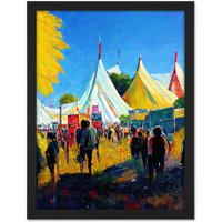Artery8 Wall Art Print Glastonbury Music Festival 1987 Morning Oil Painting Large Framed Wall Décor Art in Black | Size: W18" x H24"