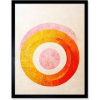 Artery8 Wall Art Print Boho Abstract Line Painting Pastel Patterned Autumn Circles Of Pink, Yellow & Orange Art Framed in Black | Size: W12" x H16"