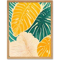Artery8 Wall Art Print Tropical Monstera Cheese Plant Leaf Boho Painting Art Framed in Light Oak | Size: W12" x H16"