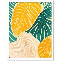Artery8 Wall Art Print Tropical Monstera Cheese Plant Leaf Boho Painting Art Framed in White | Size: W12" x H16"