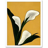 Artery8 Wall Art Print Art Deco Pop Art White Calla Lily Flower Plant Art Framed | Size: W12" x H16"