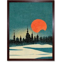 Artery8 Wall Art Print Cathedral Saint Sophia Kiev Ukraine Winter Sunset Art Framed in Brown | Size: W12" x H16"