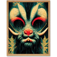 Artery8 Wall Art Print Christmas Krampus Beast Alpine Folklore Art Framed in Light Oak | Size: W12" x H16"