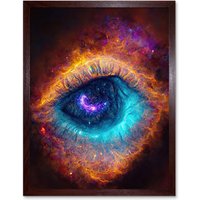 Artery8 Wall Art Print The Eye Of God Vibrant Luminescent Space Nebula All Seeing Art Framed in Brown | Size: W12" x H16"