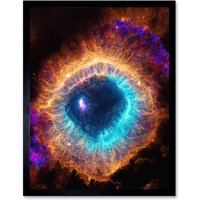 Artery8 Wall Art Print The Eye Of God Photorealistic Vibrant Luminescent Space Nebula Art Framed in Black | Size: W12" x H16"