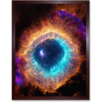 Artery8 Wall Art Print The Eye Of God Photorealistic Vibrant Luminescent Space Nebula Art Framed in Brown | Size: W12" x H16"