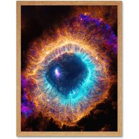 Artery8 Wall Art Print The Eye Of God Photorealistic Vibrant Luminescent Space Nebula Art Framed in Light Oak | Size: W12" x H16"