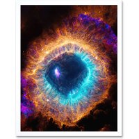 Artery8 Wall Art Print The Eye Of God Photorealistic Vibrant Luminescent Space Nebula Art Framed in White | Size: W12" x H16"