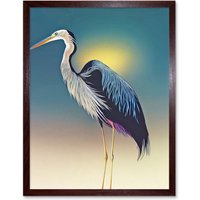Artery8 Wall Art Print Heron Sunrise Bird Art Framed in Brown | Size: W12" x H16"