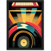 Artery8 Retro Record Player DJ Decks Turntable Abstract Print Artwork Framed Wall Art Print A4 in Black