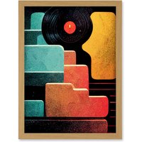 Artery8 Retro DJ Decks Vintage Style Abstract Turntable Print Artwork Framed Wall Art Print A4 in Light Oak