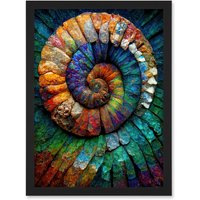 Artery8 Bright Multicoloured Ammonite Fossil Artwork Framed Wall Art Print A4 in Black