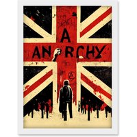 Artery8 Anarchy Union Jack Stencil Rebel Graffiti Punk UK Artwork Framed Wall Art Print A4 in White