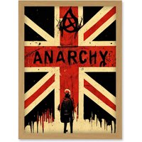 Artery8 Civil Unrest Punk Rioting UK Houses Parliament Riot Artwork Framed Wall Art Print A4 in Light Oak