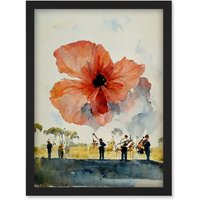 Artery8 Watercolour War Memorial Remembrance Day Poppy Brass Band Artwork Framed Wall Art Print A4 in Black