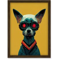 Artery8 Cyborg Chihuahua Dog With Infrared Goggles In Mustard Red Background Artwork Framed Wall Art Print A4 in Brown