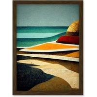 Artery8 Abstract Modern Beach Ocean Coastal Africa Artwork Framed Wall Art Print A4 in Brown