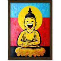 Artery8 Happy Buddha Fun Acrylic Wall Art Print Artwork Framed Wall Art Print A4 in Brown