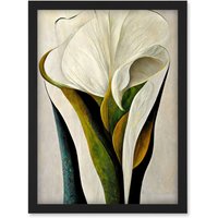 Artery8 White Calla Lily Flower Bouquet Detail Stylish Artwork Framed Wall Art Print A4 in Black