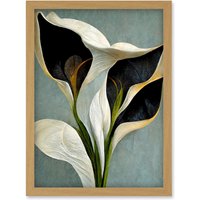 Artery8 White Calla Lily Flower Pistil Bouquet Elegant Artwork Framed Wall Art Print A4 in Light Oak