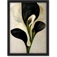 Artery8 Beautiful White Calla Lily Flower Abstract Bouquet Artwork Framed Wall Art Print A4 in Black
